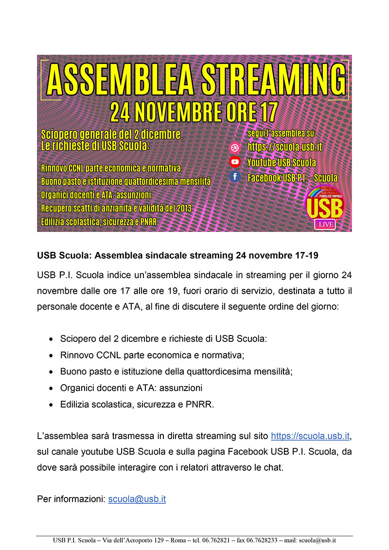 USB Scuola Assemblea sindacale streaming 24 novembre